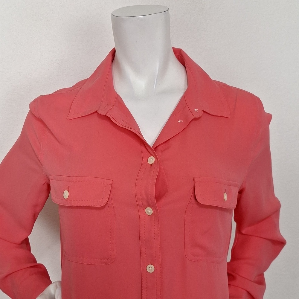 Ann Taylor Chico's Orange Feminine Lagenlook Roll Tab Sleeve Blouse Size M - Picture 2 of 13